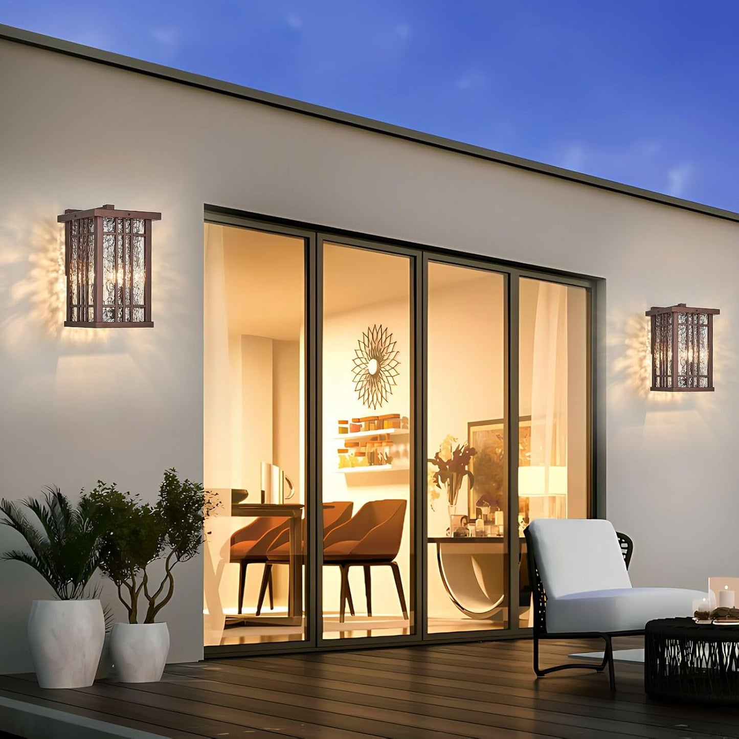 2-Light Outdoor Wall Light E26 Base Metal Frame - Brown Exterior Waterproof Lanterns with Clear Glass,Porch Wall Mount Lighting for Garage, Patio(Bulb not Included)