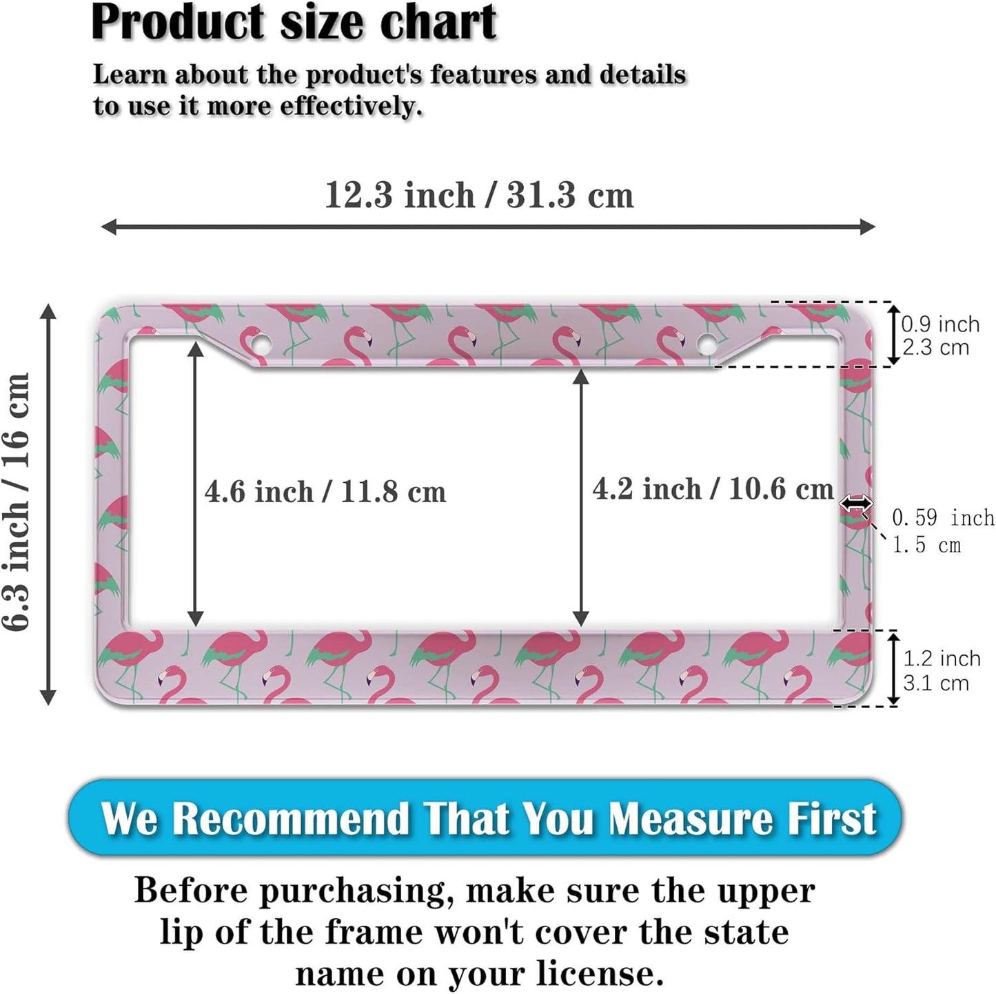License Plate Frames for Girl Pink License Plate Cover for Women Pink Flamingo Animals Aluminum Metal Car Accessory 2 Pack with Screw Covers Set