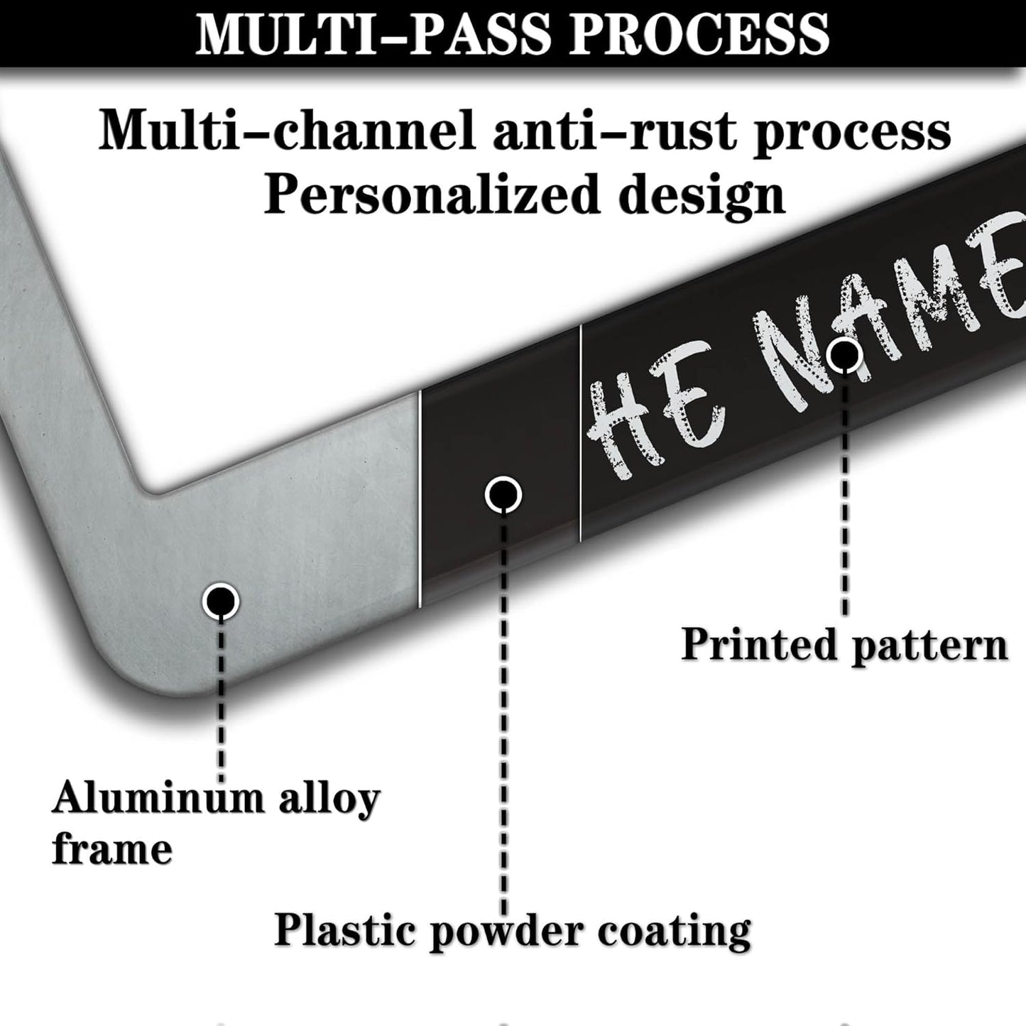 License Plate Frames Black and White License Plate Holder There is Power in The Name of Jesus Universal Aluminum Car Accessory 2 Pack with Screw Covers Set