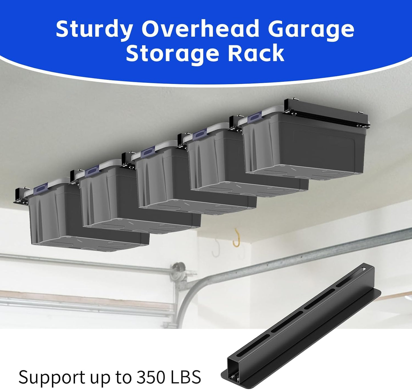 6 Pack Overhead Storage Bin Rack, Ceiling Racks for Utility Bins Organization, Heavy Duty Rack Ceiling Garage Storage for Supports Most Bins Container (for 5 Bins, Bins are not included)