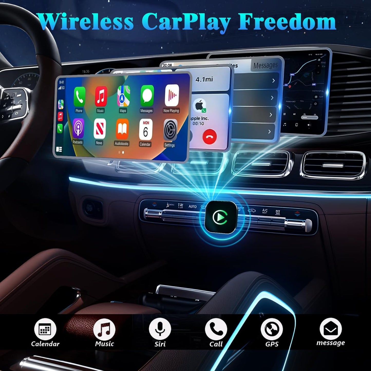 Wireless CarPlay Adapter for iPhone, 2025 Upgraded Wired to Wireless for Apple CarPlay, Mini USB Design Car Play Adapter with Type-C Extension, Plug and Play, Stable Connection & No Latency