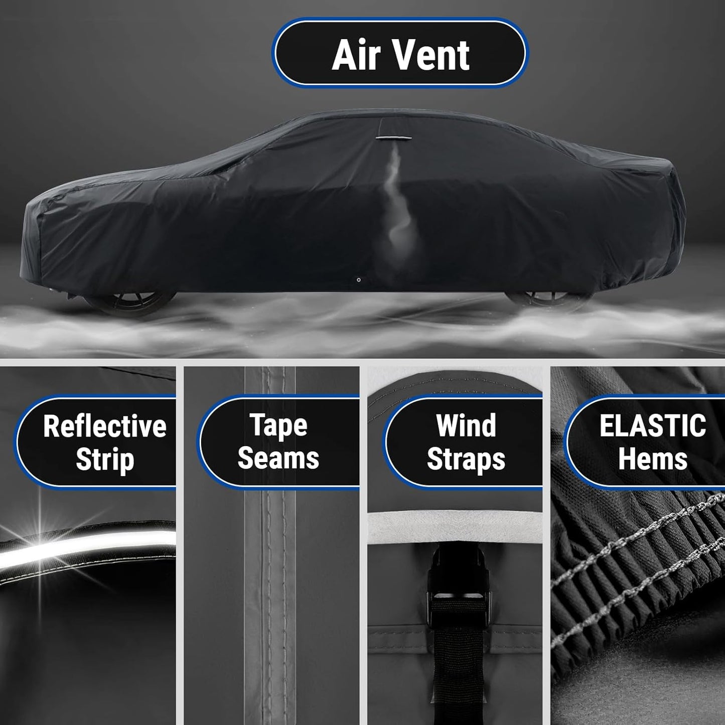 iCarCover Custom Car Cover for Chevy Nova 2-Door, 4-Door (1962-1967) Waterproof All Weather Rain Snow UV Sun Protector Full Exterior Indoor Outdoor Car Cover (Stripe - Black/Red)