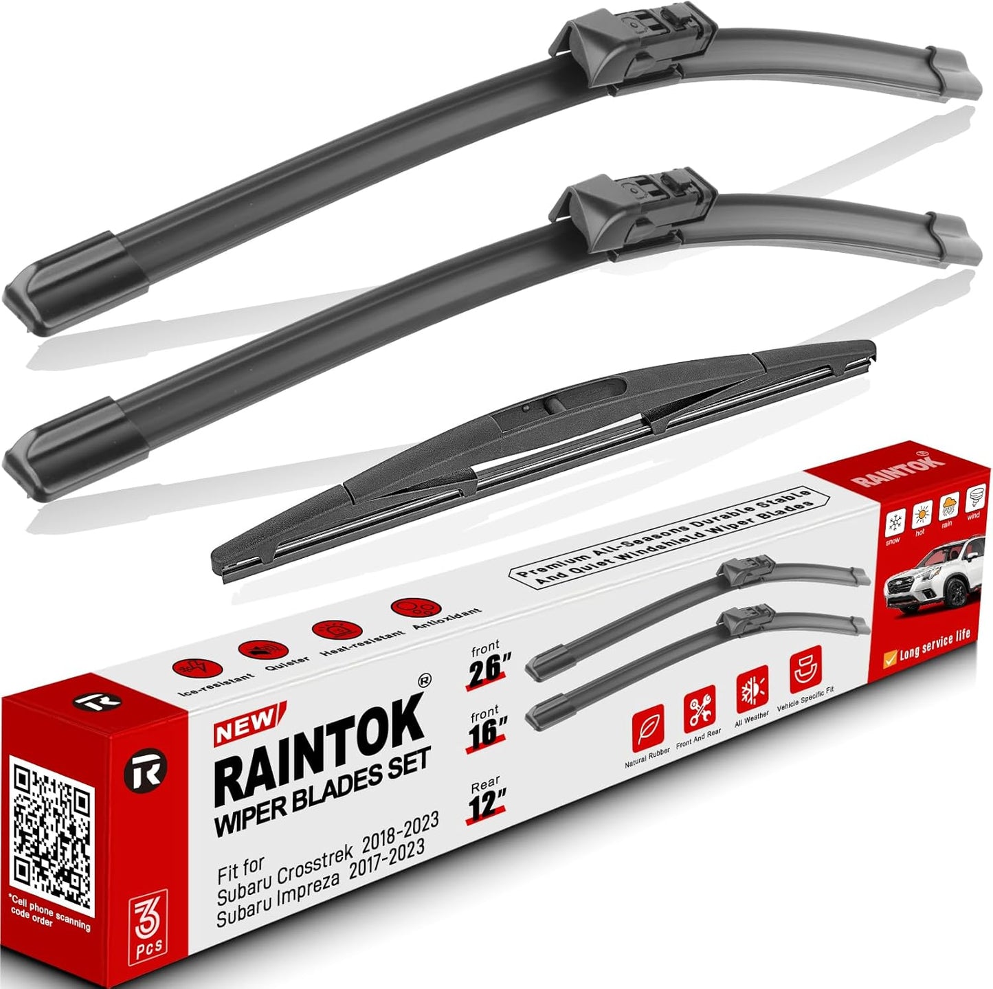 Windshield Wiper Blades Replacement for Subaru Crosstrek Impreza 2017 2018 2019 2020 2021 2022 2023 Original Factory Quality Front Rear Wipers Blade Set for My Car - 26" 16" 12" (Pack of 3)