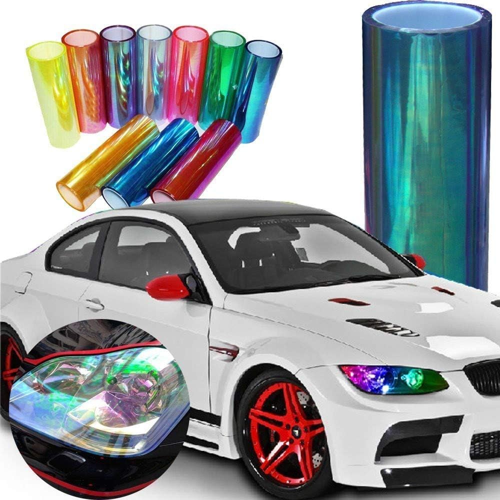 12 by 48 inches Self Adhesive Shiny Chameleon Headlights Tail Lights Fog Lights Films,Film Sheet Sticker,Tint Vinyl Film with Gift Knife and Hand Tool (Light Blue)