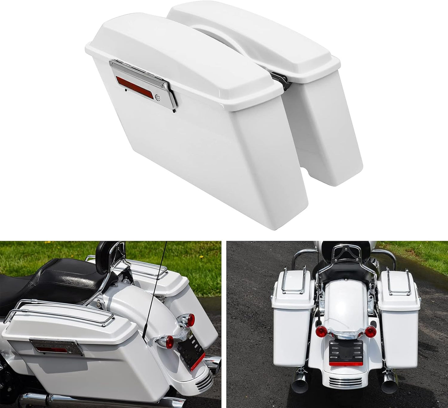 XFMT White Hard Saddlebags Saddle Bags Trunk W/Chrome Conversion Brackets For Harley Softail Heritage Classic Deluxe 1984-2017
