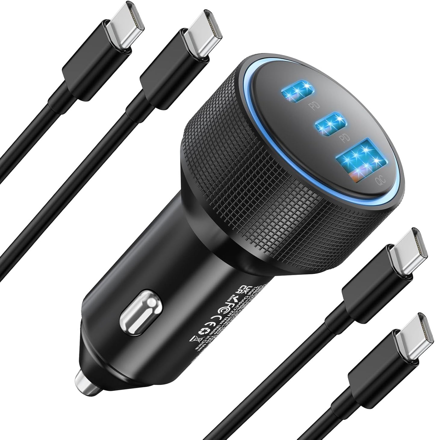 for iPhone 15/16 Pro Max Car Charger, 72W 3-Port Fast USB C Car Charger Power Cigarette Lighter Adapter with 2x3FT USB C to C Cable for iPhone 15/15 Plus/15 Pro Max/16/16 Pro Max, iPad Pro/Air/Mini