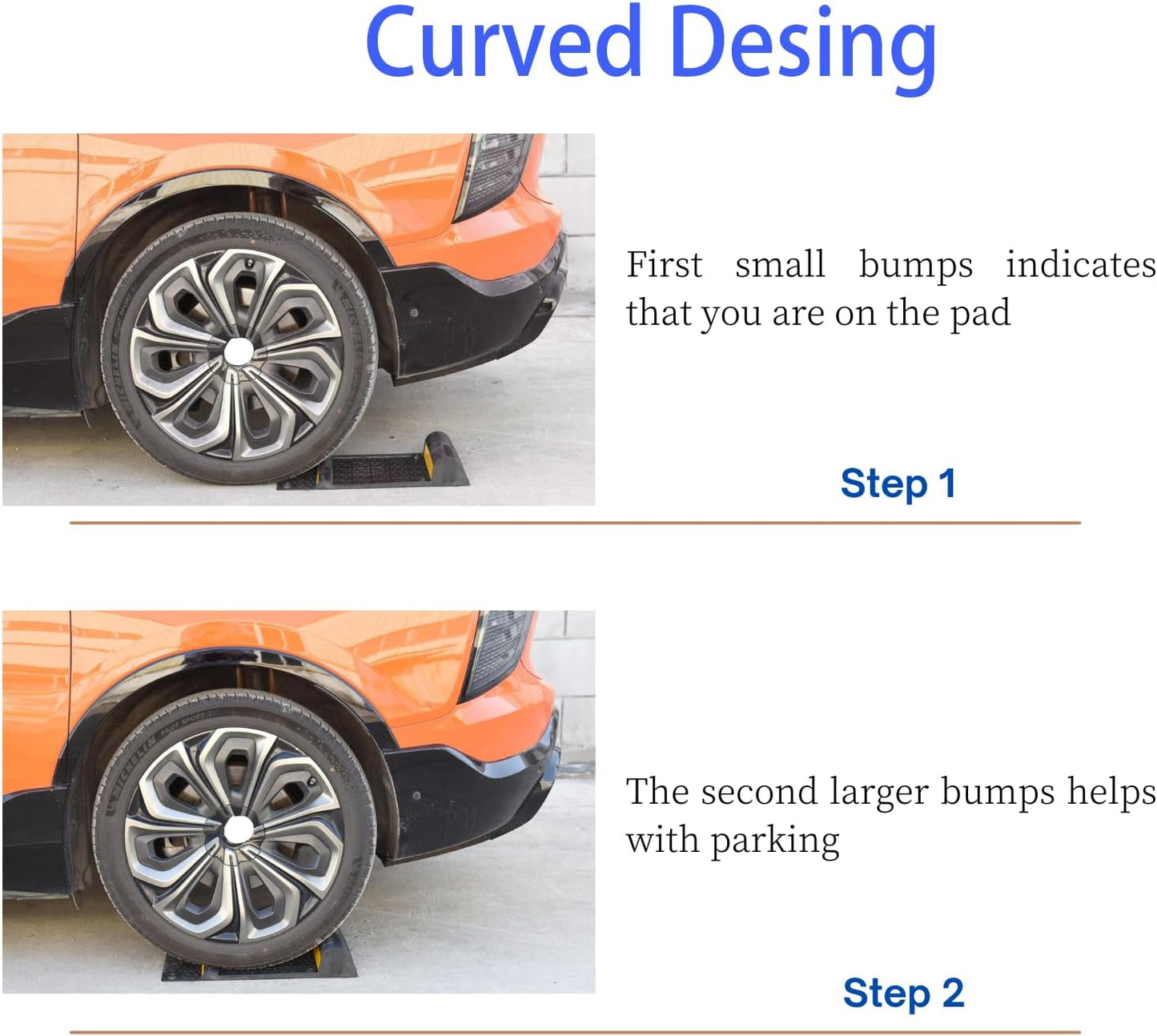 8 Pack Parking Mats for Garage Floors,21.6" X11.4" Durable Rubber Car Parking Guide Mat-Wheel Stopper with Reflective Yellow Strips,Garage Floor Stop Aid for Cars, Trucks, Indoor/Outdoor,Black