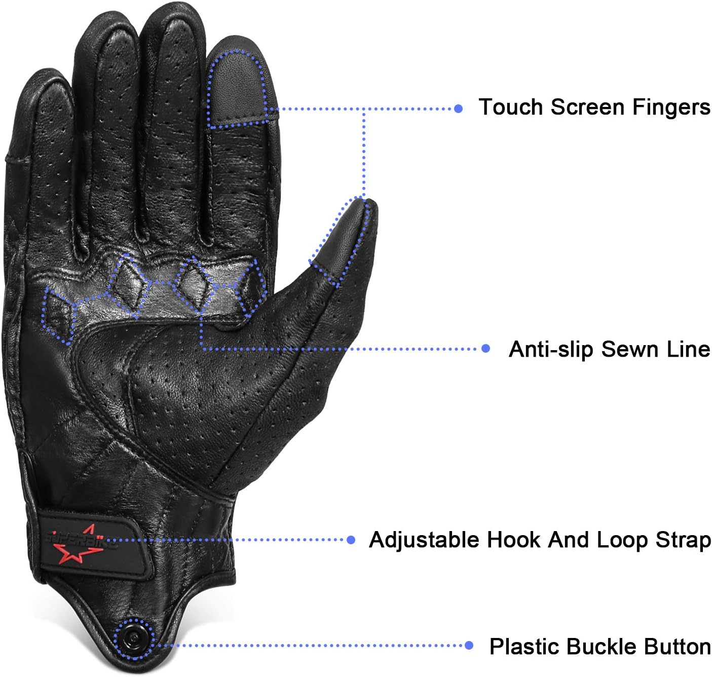 Superbike Full Finger Goat Skin Leather Touch Screen Motorcycle Gloves for Men S,M,L,XL,XXL (Perforated, M)