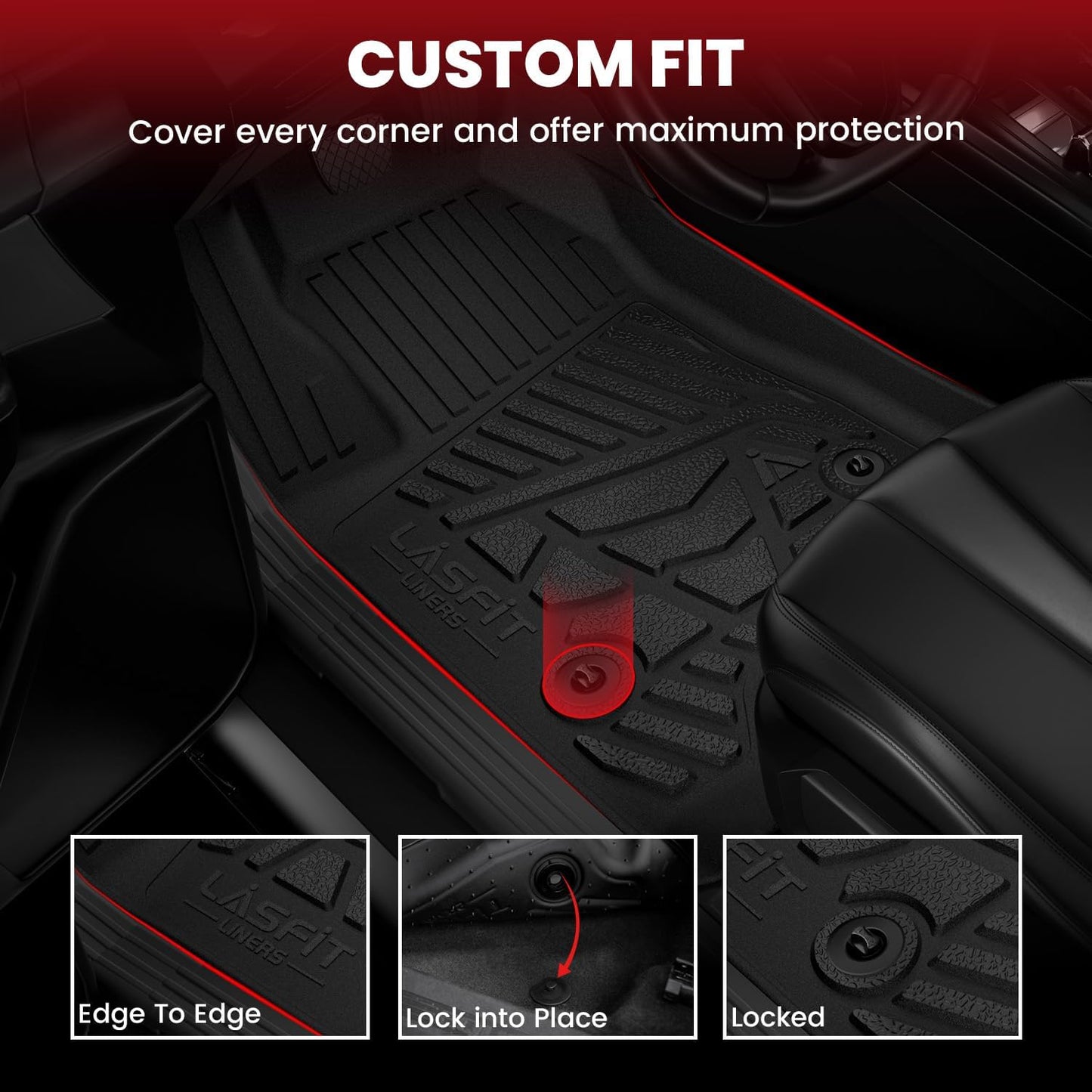 LASFIT Floor Mats for Ford Maverick 2022-2025(for Gasoline Models Only) All Weather Car Floor Pretoctor TPE Truck Liners for Ford Maverick Gas, 1st & 2nd Row Black