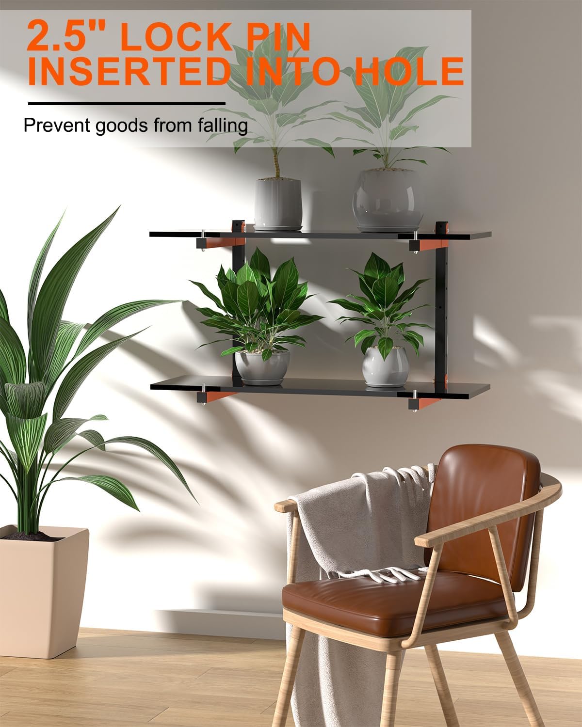 Lumber Storage Rack Wall-Mounted Lumber Racks Heavy Duty Wood Storage Rack with 9-Level Holds Up 1080 LB Sturdy Folding Garage Wood Organizer Orange Shelving Metal Shelf for Indoor & Outdoor- 6 Pack