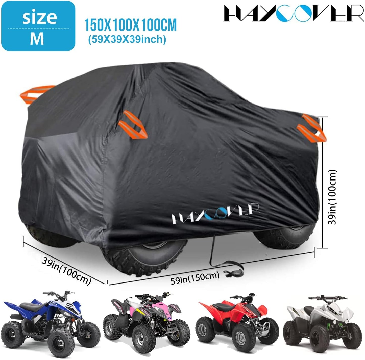 ATV Cover Waterproof Heavy Duty 4 Wheeler Cover Quad Cover All Season Weather Proof Outdoor UV Protection for Polaris Kawasaki Yamaha Honda 59x39x39 inch(Youth)