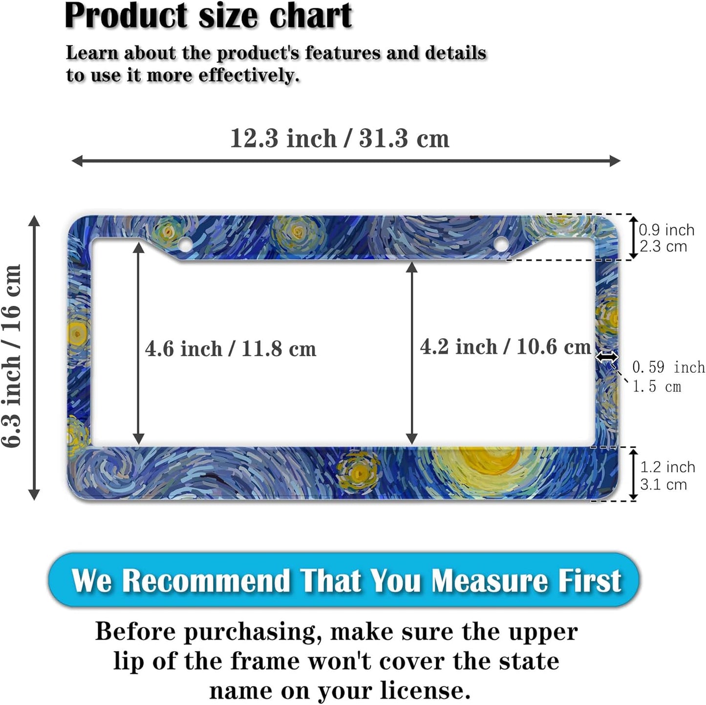 License Plate Bracket Multicolor License Plate Frames Starry Night by Aluminum Metal Car Accessory 2 Pack with Screw Covers Set