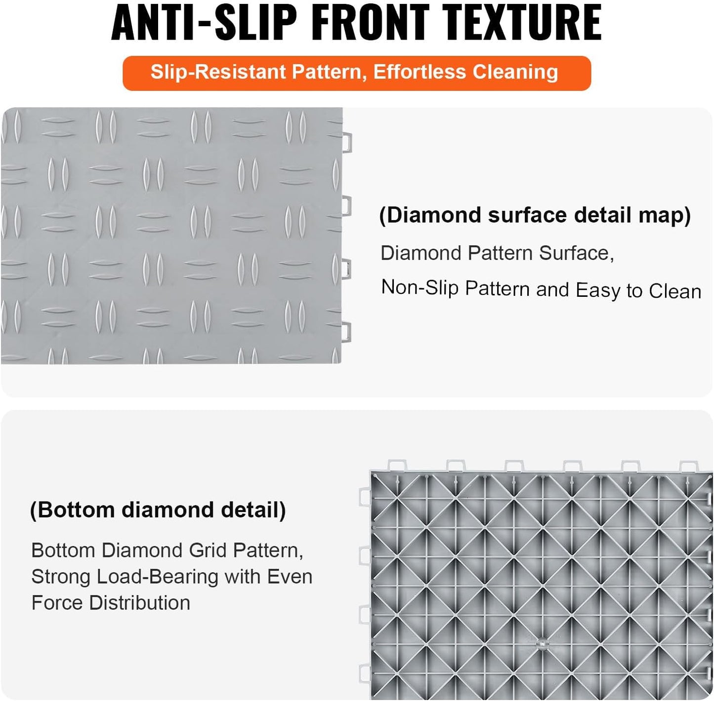 VEVOR Garage Tiles Interlocking, 12 x 12 x 0.53 inch 25 Pack Garage Floor Covering Tiles, Non-Slip Double-Sided Texture Garage Flooring Tiles, for Garages, Basements, Repair Shops, Silver