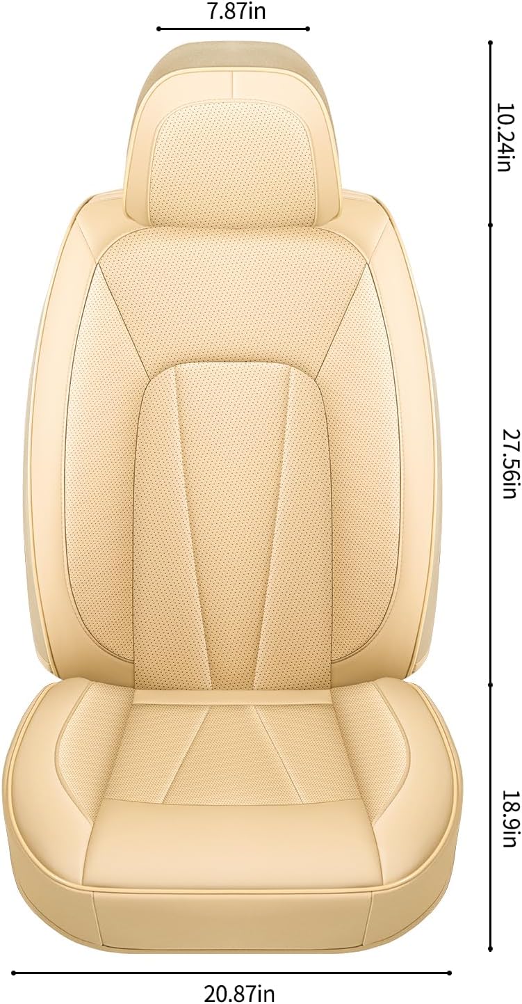 Car Seat Covers,Waterproof Seat Covers Front Pair, Leather Car Seat Covers,Universal Seat Cushion Protector for Most Cars SUV Trucks,Beige