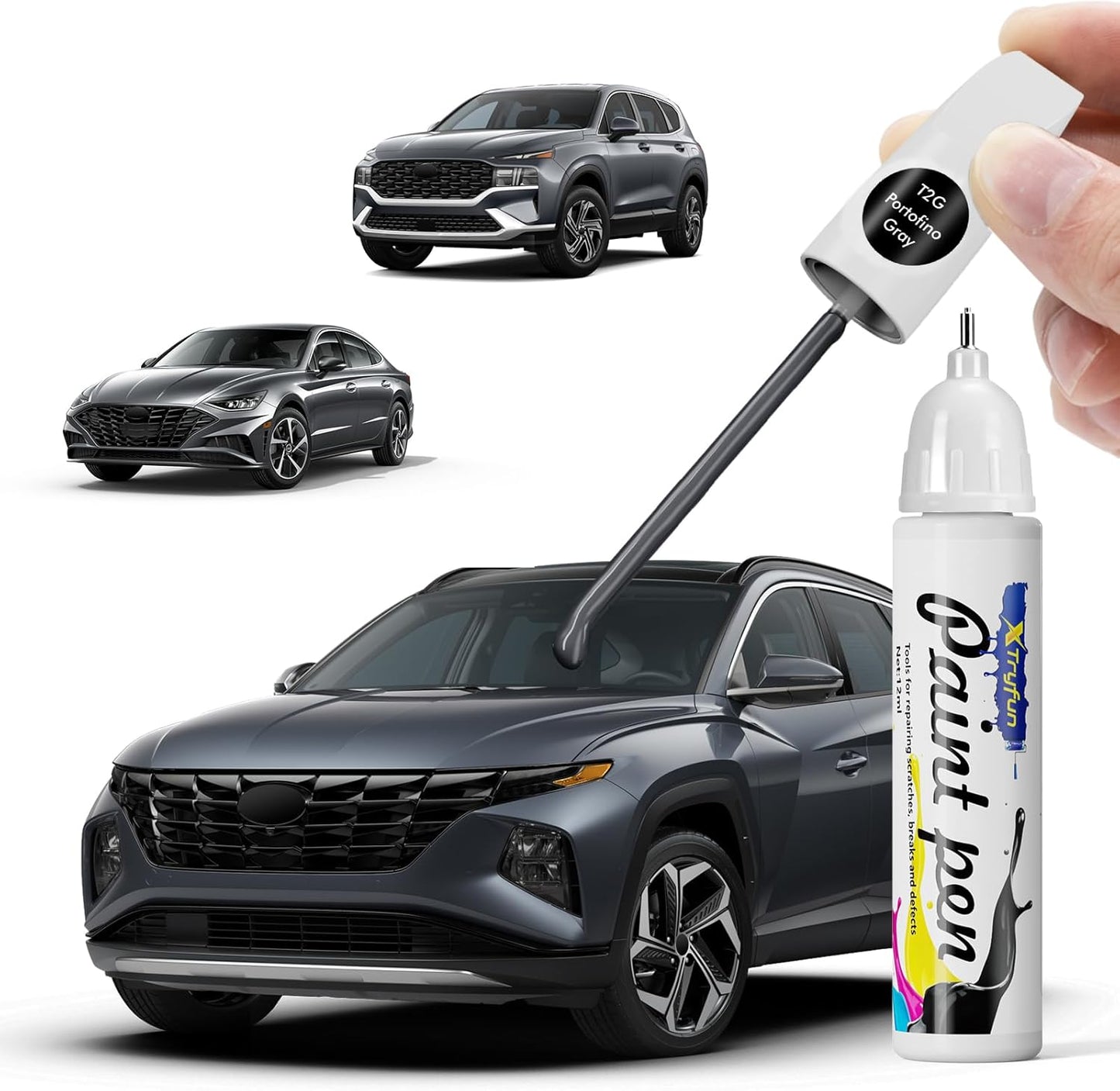 Portofino Gray (T2G) Touch Up Paint Compatible with Hyundai, DIY Car Paint Scratch Repair, Automotive Paints, Quick & Easy Fix Scratch Repair for Tucson/Elantra/Sonata/Santa Fe