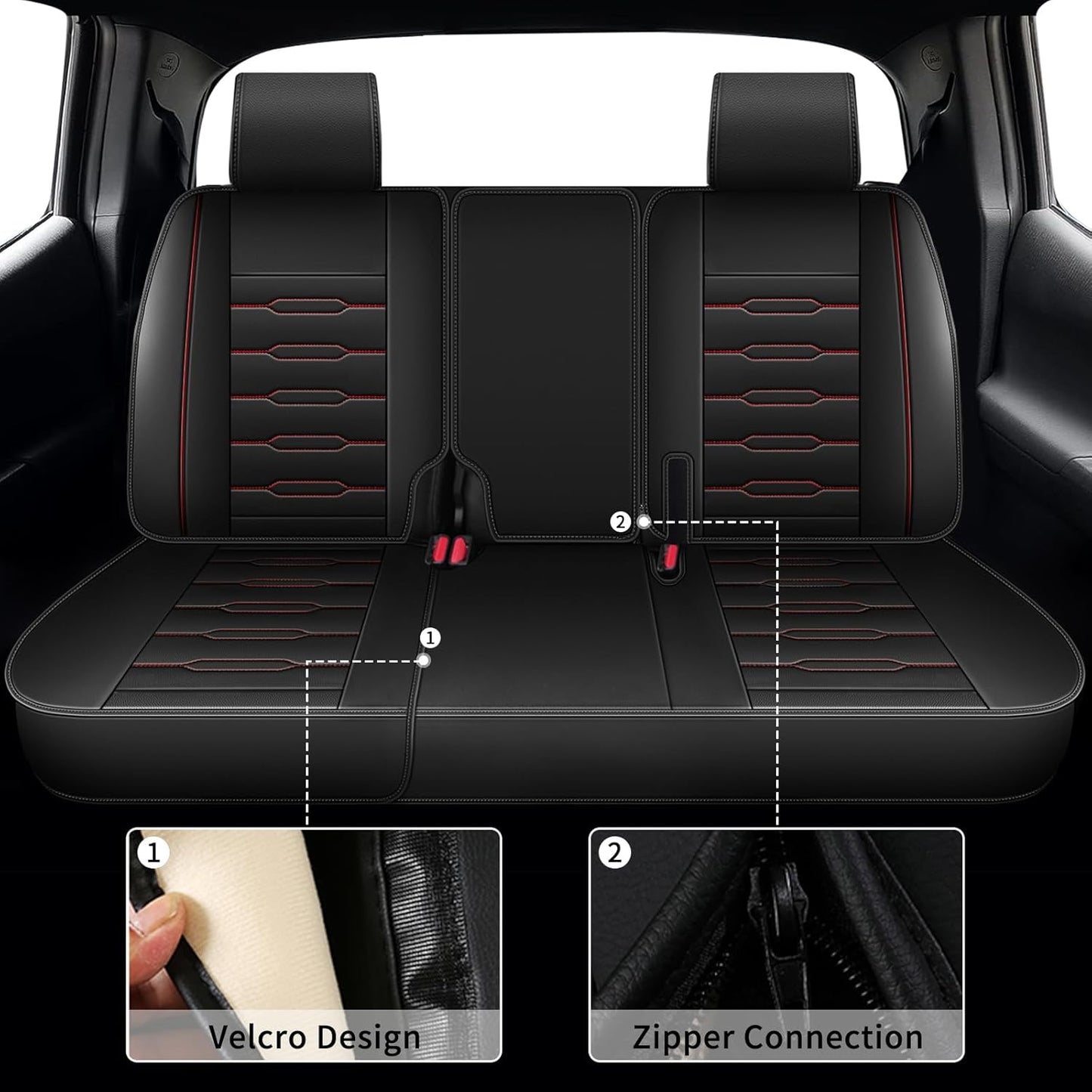 Seat Covers Fit for Honda Ridgeline 2006-2024 2025: Crew Cab 5 Seats Car Seat Covers Faux Leather Truck Pickup Seat Cushion Protector - Front Seats Without Armrests(Full Set, Redline)