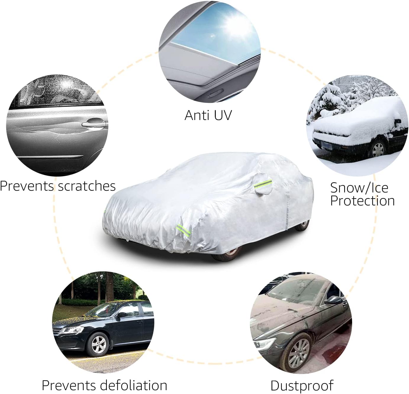 Amazon Basics Silver Weatherproof Car Cover - 150D Oxford, Sedans up to 190"