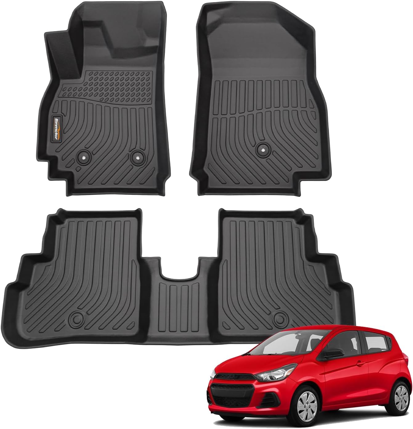 Binmotor-All Weather Car Floor Mats for Chevrolet/Chevy Spark(Not for GT) 2016-2022, Waterproof TPE Rubber Mats Floor Liners for Chevy Spark Trunk Liner Accessories Mat-Black