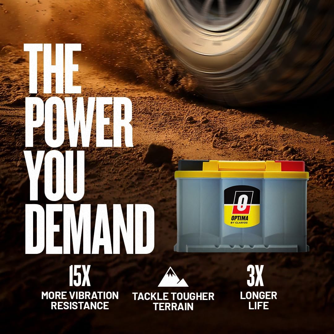 OPTIMA Batteries High Performance DH7 YellowTop Dual Purpose Sealed AGM Car, Truck and SUV Battery, 880 CCA, Maintenance Free, Versitile Mounting, BCI Group Size 94R