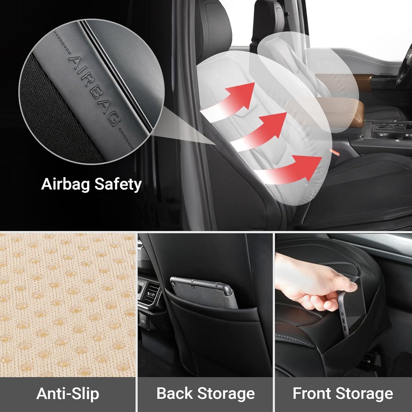 Coverland Custom Car Seat Covers Compatible with 2006-2014 Ridgeline Crew Cab - Premium Leather Non-Slip Memory Foam Waterproof Cover Interior Protector Front Seat-Black [See Size Chart-Size A29]