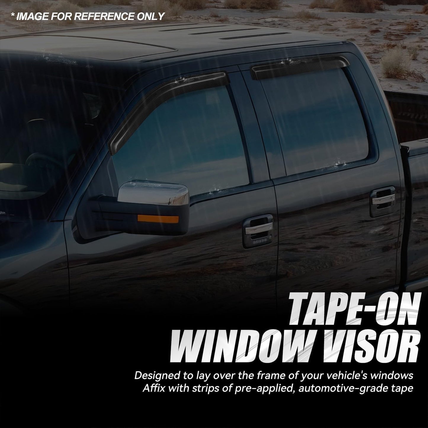 Auto Dynasty 4Pcs Carbon Fiber Pattern Window Visors Compatible with 2009-2014 Ford F150 Crew Cab, Tape-On Front & Rear Window Deflectors Rain Guards Sun Wind Air Side Vent Shade, Glossy Black