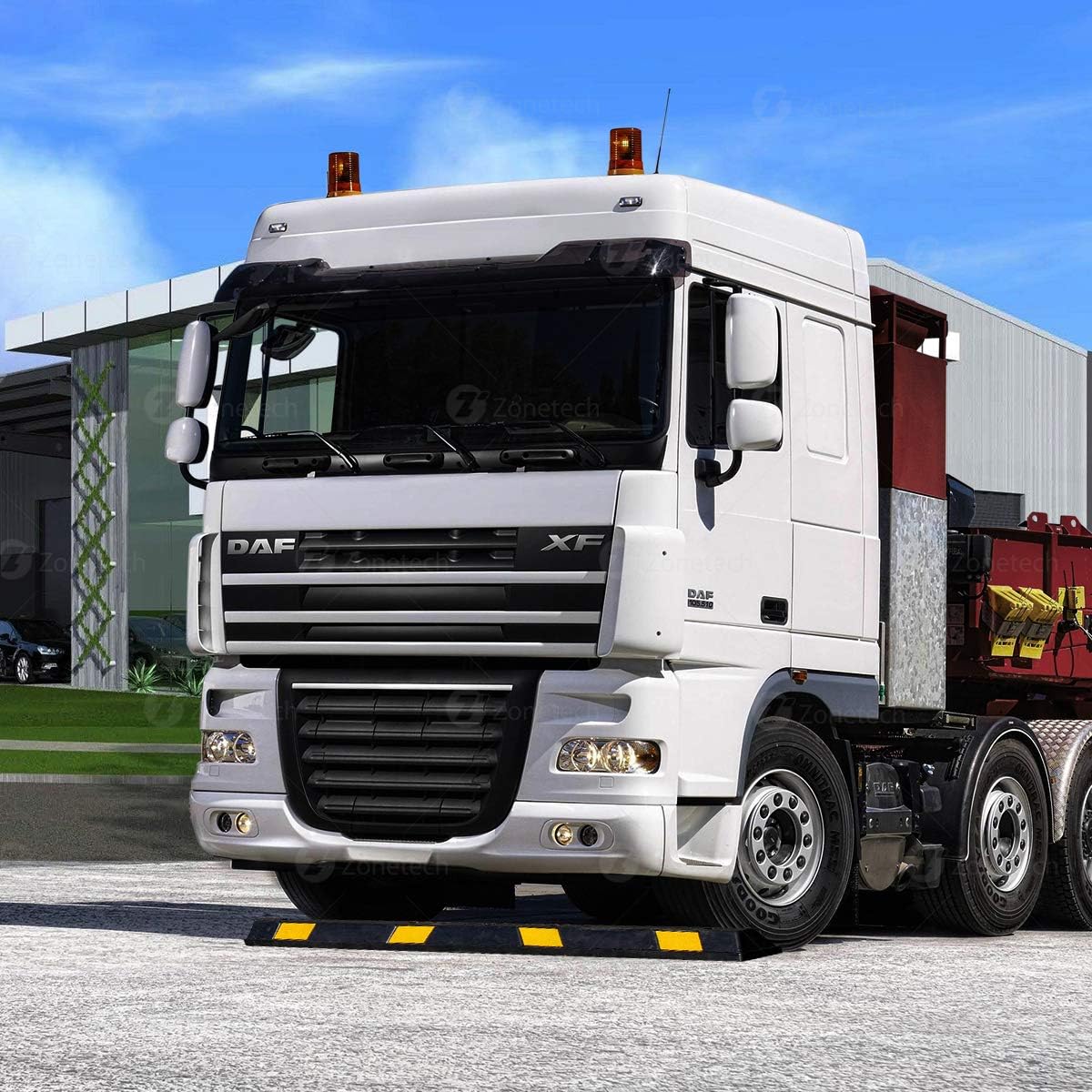 ZONETECH Large Heavy Duty Rubber Parking Curb – 72” Premium Quality Auto Garage Wheel Stopper Professional Grade w/Yellow Reflective Tape for Car, Truck, Trailer and RV (1-Pack)