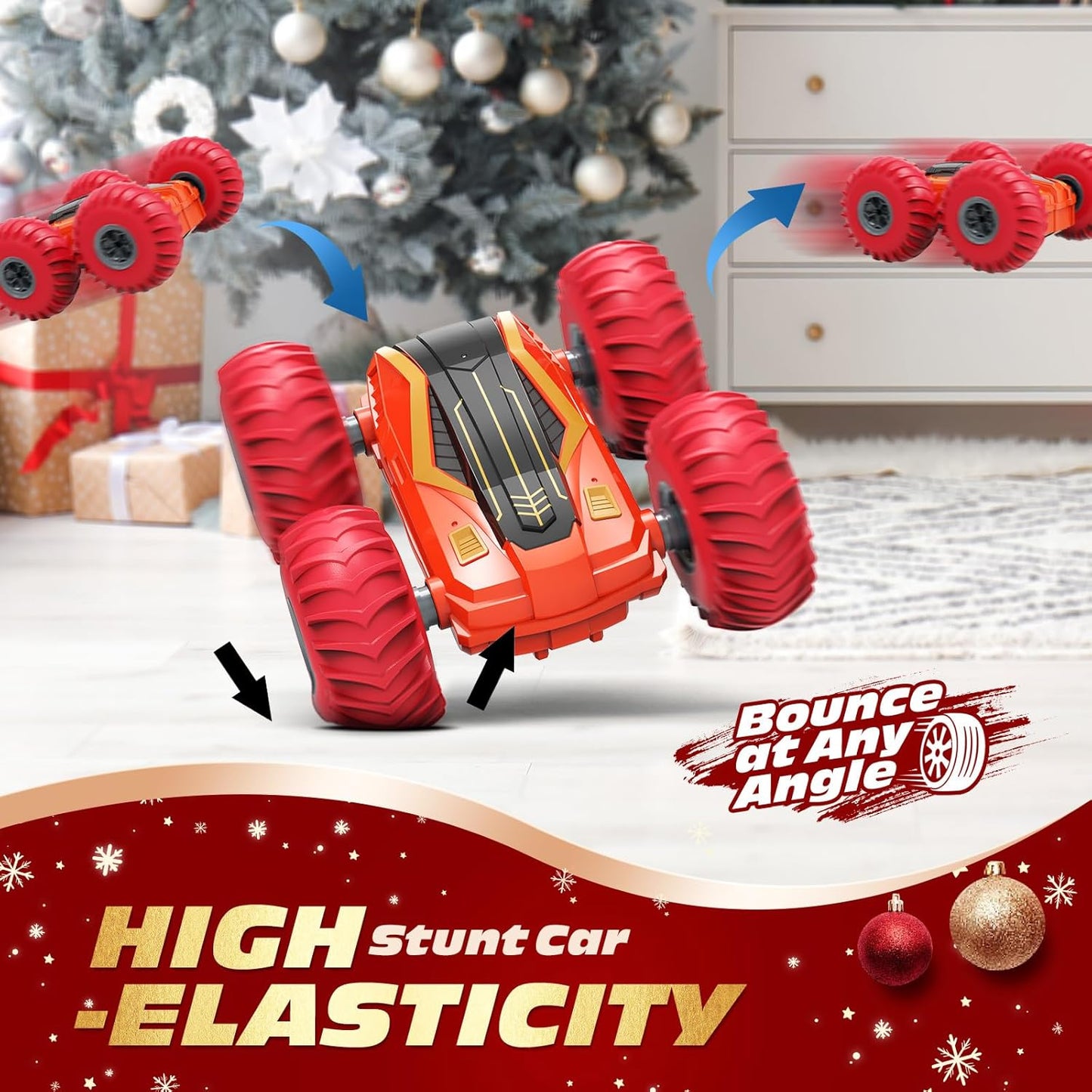 Tecnock Large Remote Control Car for Kids, 1:14 Bigger Size RC Stunt Car with Inflatable Tires, 2.4GHz RC Cars with 40-Min Playtime, Double Sided 360° Rotates and Flips, Toys Gift for Boys and Girls