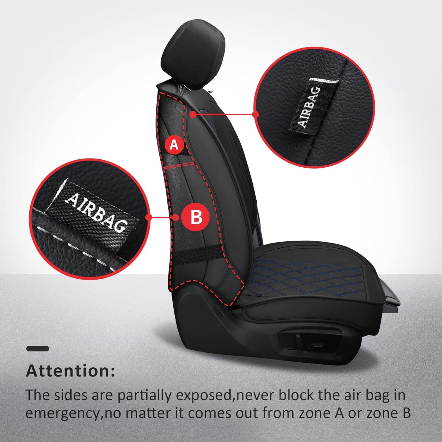 MIROZO 2PCS Front Truck Seat Cover,Waterproof Ram Seat Covers Truck Cushion Compatible with 2009-2025 RAM 1500 2500 3500 Pickup Crew Quad Cab (2PCS Front,Black and Blue)