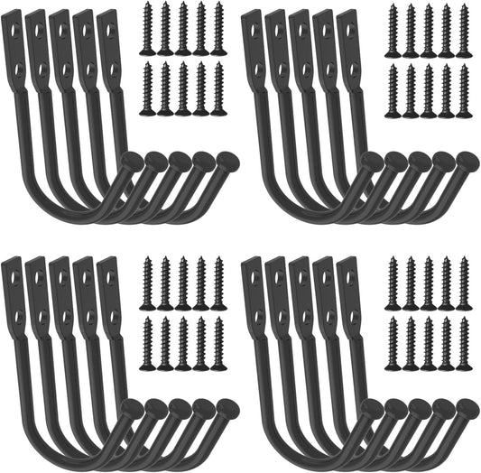 Wall Hooks Coat Hook Robe Hanging Robe & Towel Hooks, Utility Hooks Indoor Outdoor (Black-Rod U Shaped, 3x2.3)