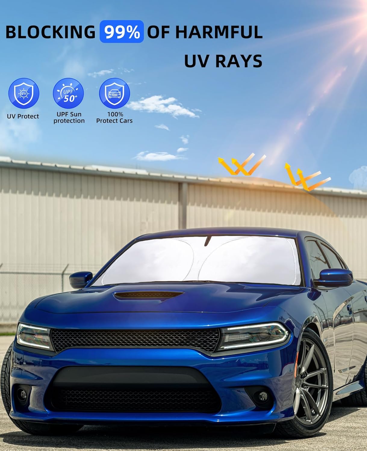 for Charger 2025 Windshield Cover Sunshade Foldable Shield for Dodge Charger 2023 2024, for Dodge Challenger 2006-2022 Front Window Sun Shades UV Protector 240T Reflective Sun Visor Accessories