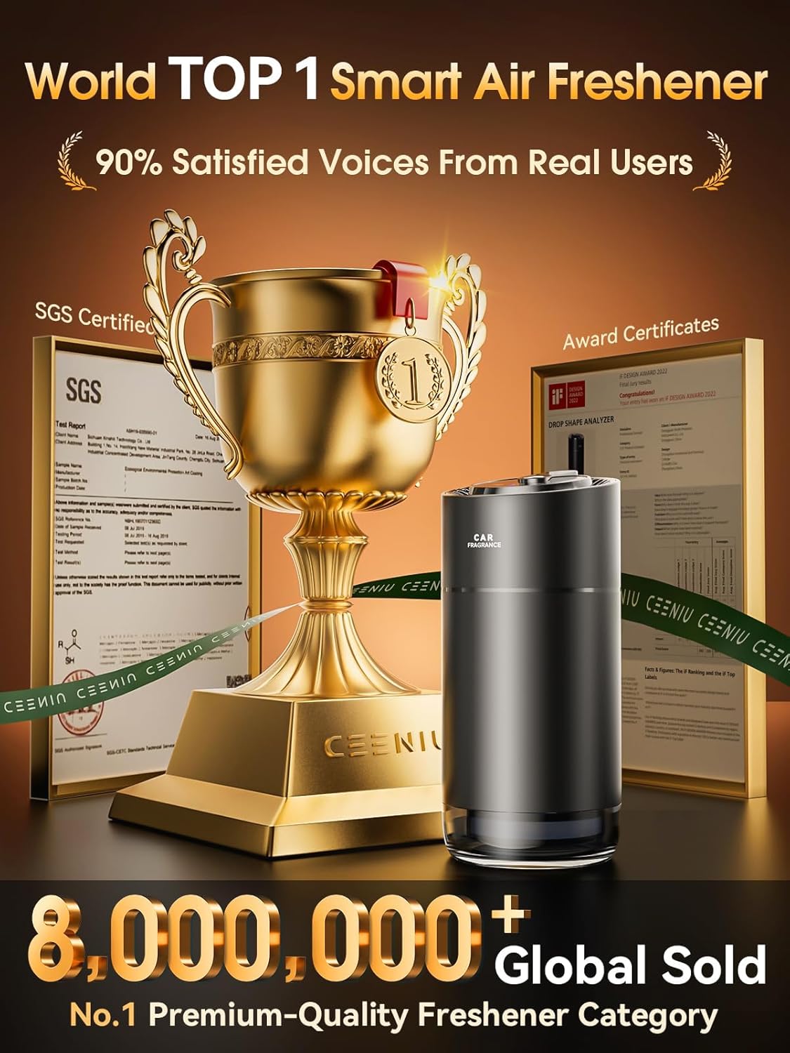 Ceeniu Smart Car Air Fresheners, Sweet Vanilla Scent, A New Smell Experience by Atomization, Each Bottle Perfume Lasts 4 Months, Adjustable Concentration, Auto On/Off, Built-in Battery