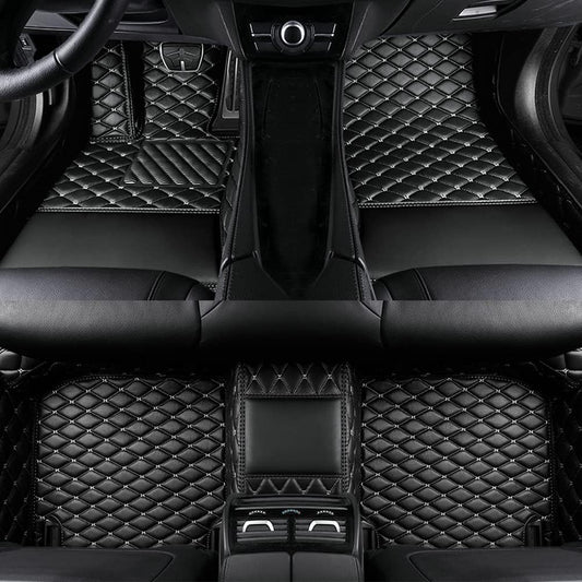 Custom Colors Car Floor Mats Black Pink for 99.9% Sedan SUV Sports， All-Weather Liners Car Floor mat，Luxury Leather Automotive Floor Mats (Black White,3D Floor Mats)