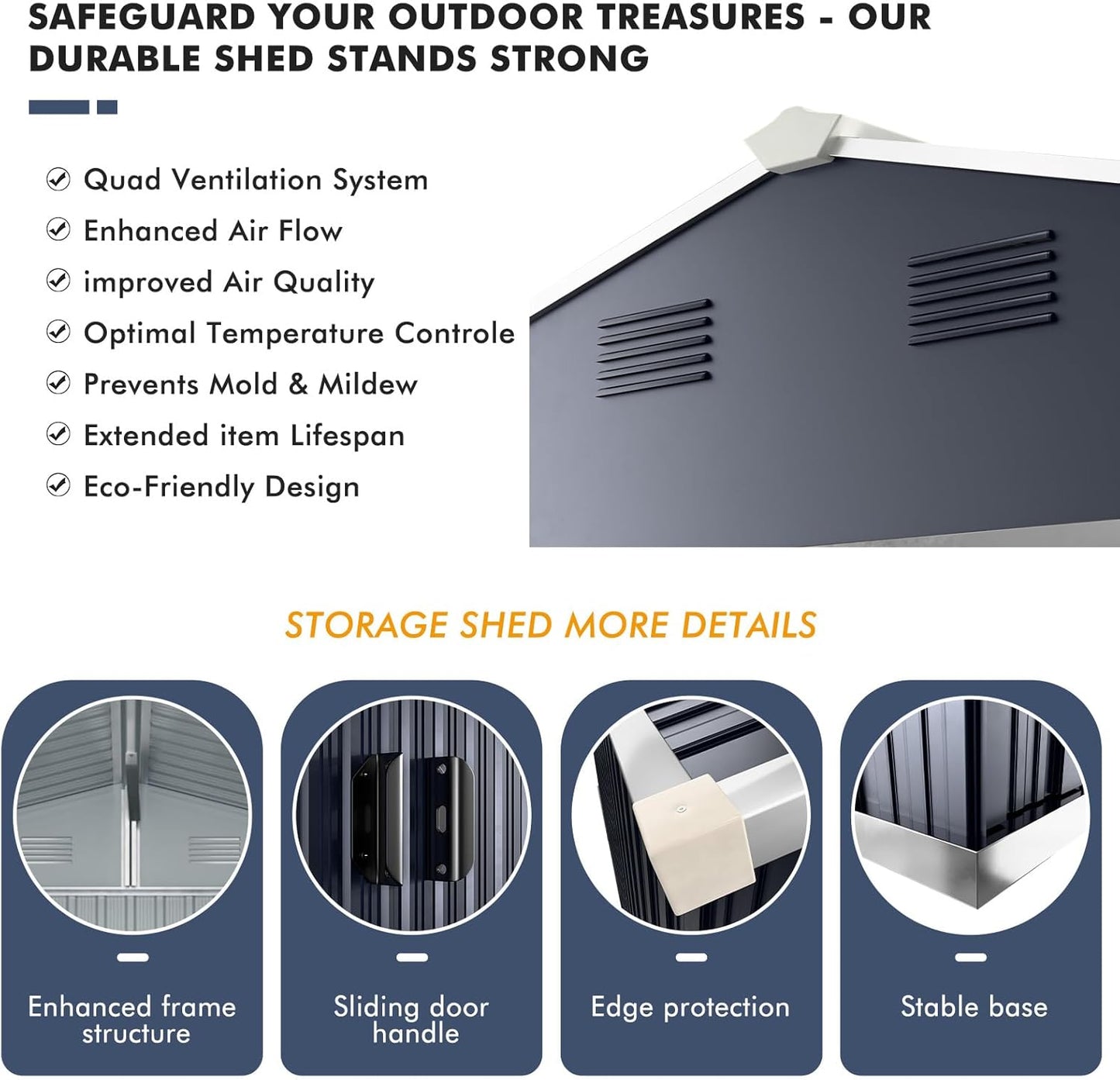 Metal Shed 8x10x6 FT - Steel Tool Storage with Sliding Door and Air Vents - Outdoor Bike Shed for Garden, Backyard, Patio - Utility Storage Solution