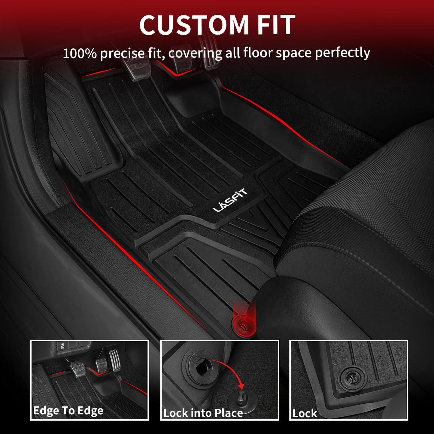 LASFIT Floor Mats for Honda Civic 2022-2025 2026 (Fits Rear Seats with USB Ports)| for Acura Integra 2023-2025, All Weather Car Floor Liners, 1st & 2nd Row, Black
