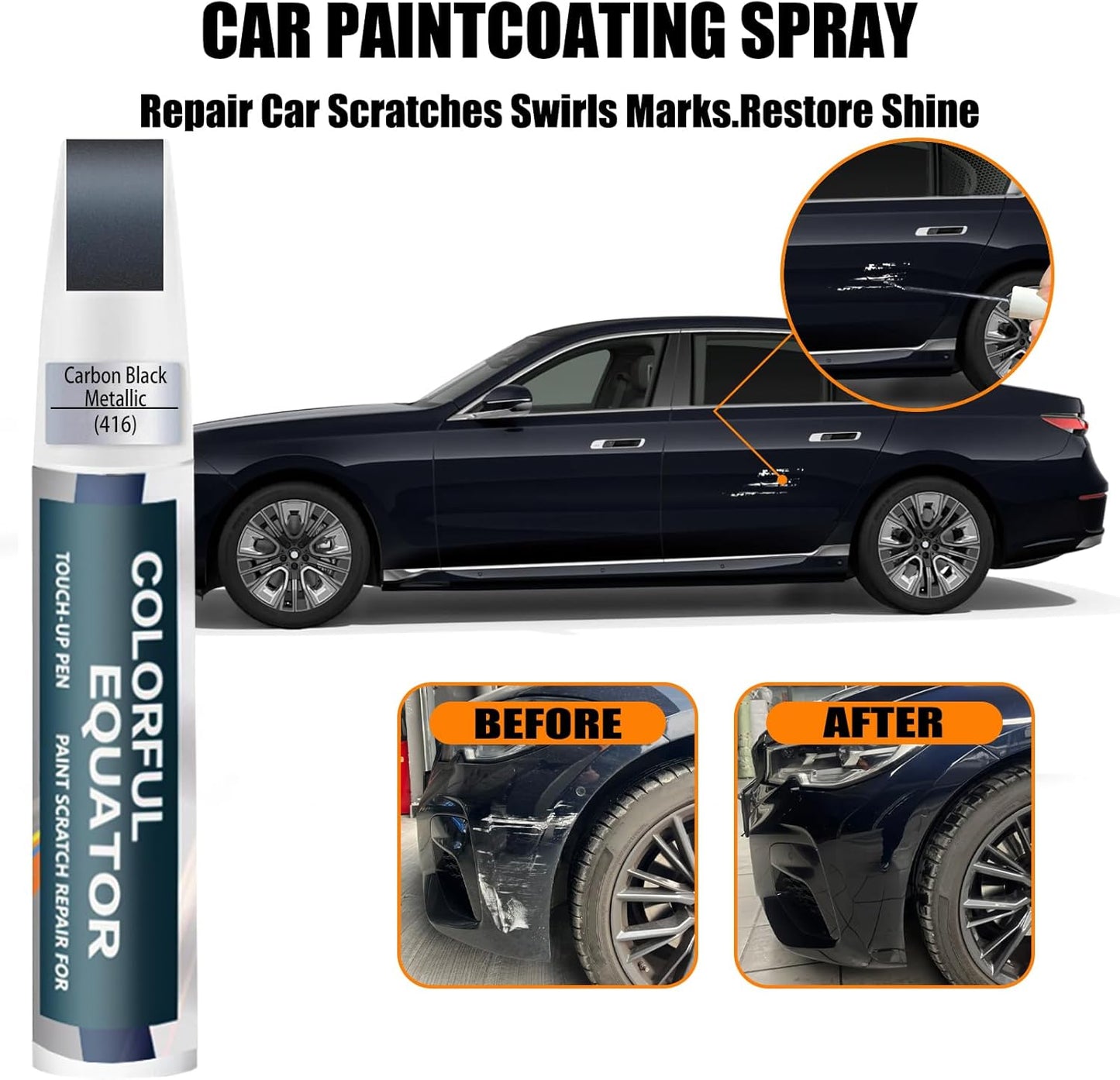 Carbon Black Metallic(416) Touch Up Paint for BMW, Car Paint Pen Scratch Repair Two-In-One Touch Up Paint, Premium Car Scratch Remover for Deep Scratches