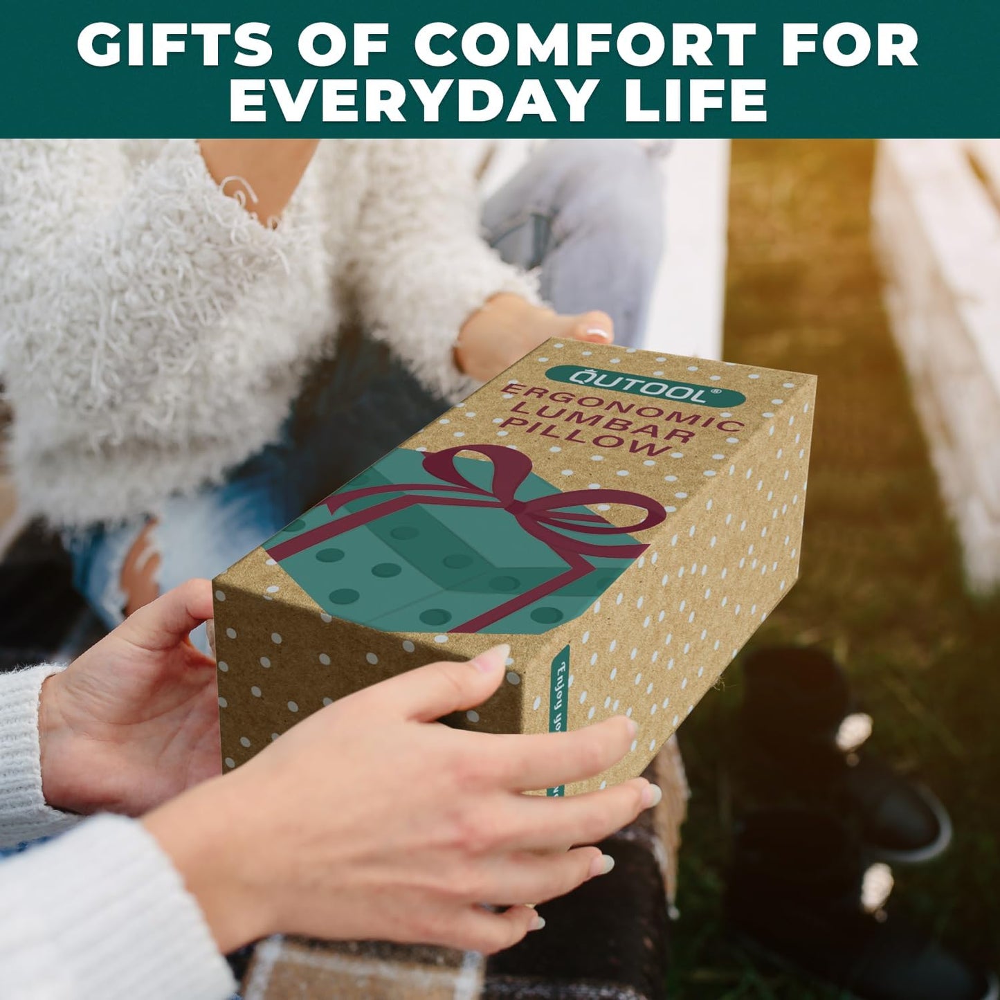 QUTOOL Lumbar Support Pillow with DIY Gift Box - Birthdays Gifts for Women Men, Ergonomic Back Support with Breathable 3D Mesh Cover, Suited for Office Chairs, Gaming Chairs，Car, Home Use (Black)