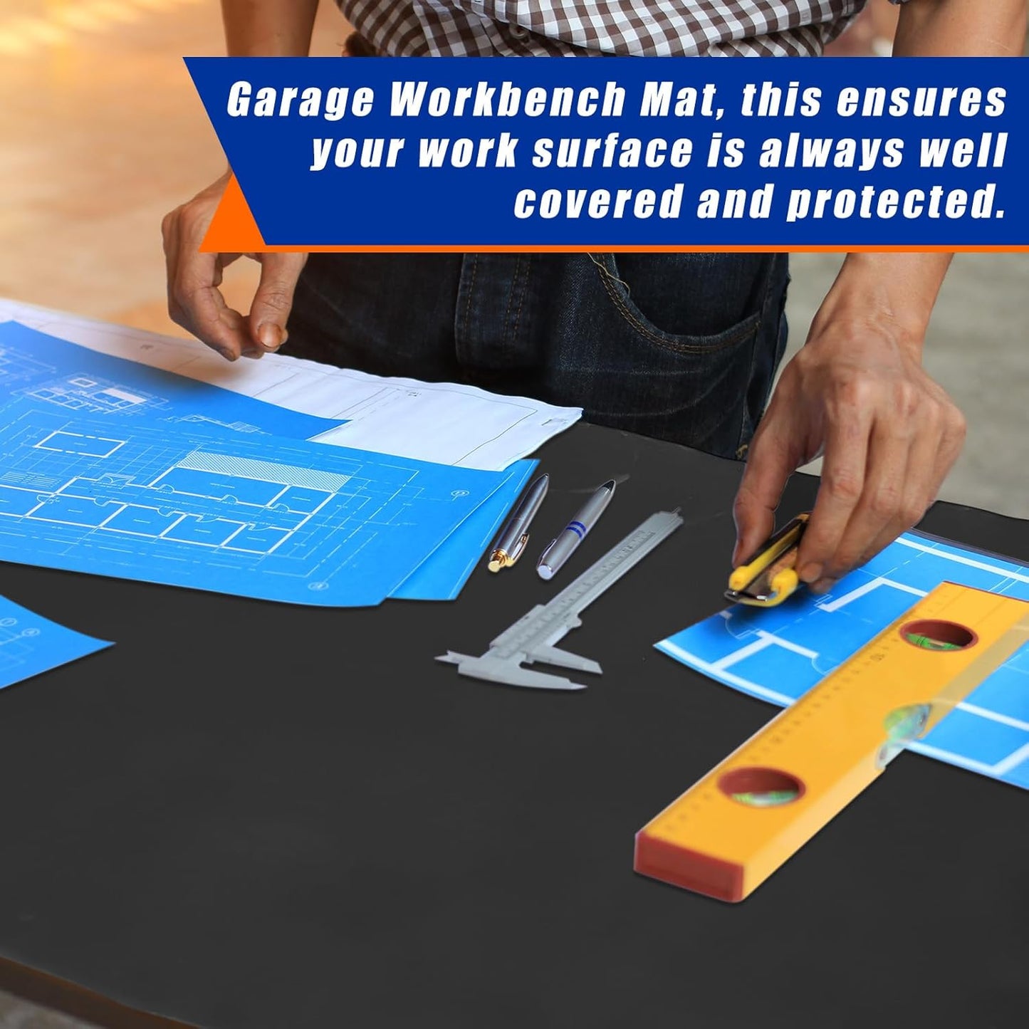 Vesici 1 Roll 23.5 x 200 Inch Work Bench Mat Self Adhesive Resistant PU Floor Runner Easy to Clean Workbench Mat Pad for Garage Workbench or Table Storage Tool Organization,Black