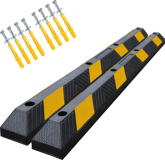 72" in 6' Ft Heavy-duty Rubber Parking Curb, Installation Kits Included, Parking Garage Floor Stopper, Wheel Stopper for Vehicles Truck Driveway Protect Cars Vans Trucks Pumpers (72" - 2Pack)