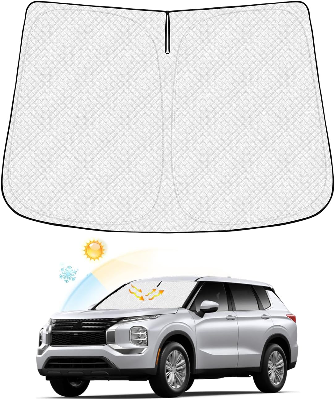 Windshield Sun Shade for Mitsubishi Outlander 2022-2025 2026 (NOT for Outlander Sport) Thicken 6-Layer Front Window Sunshade Cover Sun Visor Protector Foldable Block UV Rays Keep Vehicle Cool