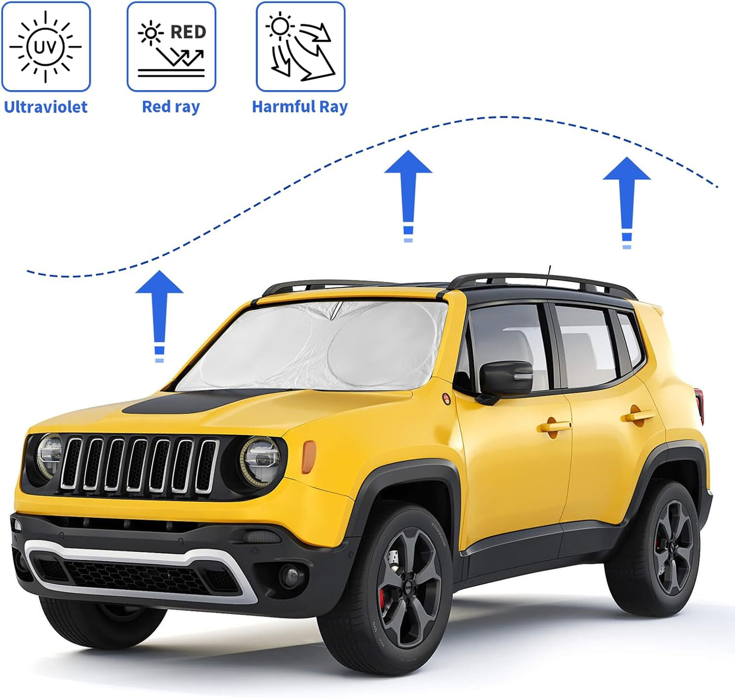 INSAUTO for Jeep Patriot Windshield Sun Shade for Jeep Renegade SUV 2015-2024 2025, Front Foldable Sunshade for 2017 Jeep Patriot SUV Car Sun Visor Cover Blocks UV Rays Keep Your Car Cooler