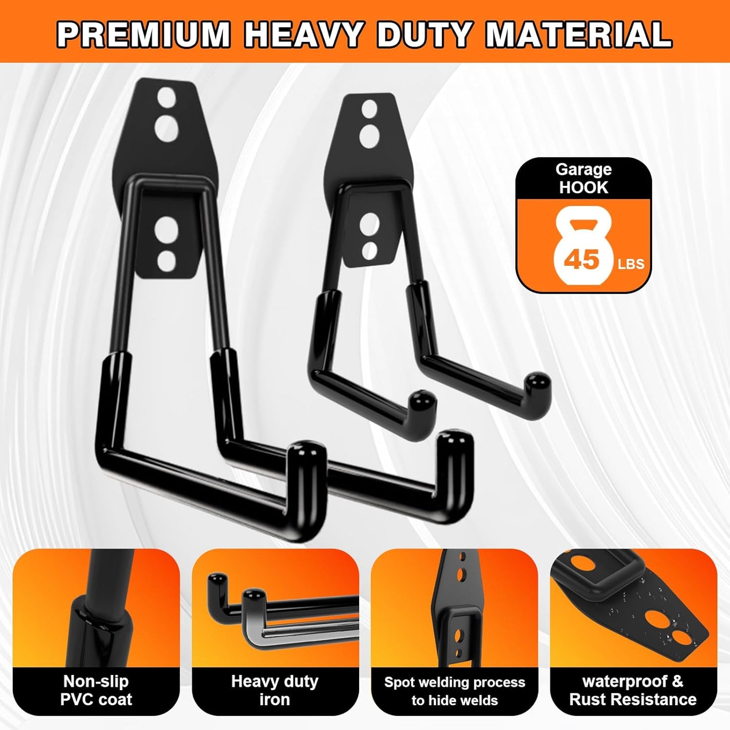 10-Pack Heavy Duty Garage Wall Hooks – Utility J Hooks for Hanging Ladders, Bikes, Garden Tools, Hose, with Anti-Slip Coating (Black*10)