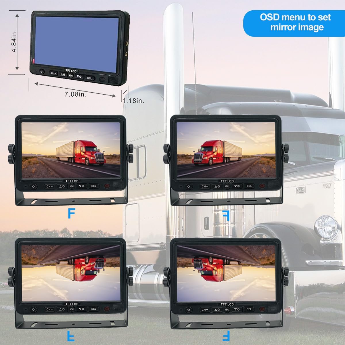 AHD 720P, Super Clear, 7" Wired Monitor Rear View Backup Camera System for Farm Tractor, Truck, RV, Forklift, Heavy Equipment, EXCAVTORS, Skid Steer