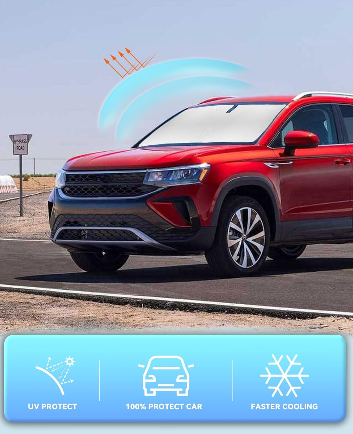 for VW Taos Windshield Sunshades Cover Custom Fit Volkswagen/VW Taos Accessories 2022-2023 2024 2025 2026 Front Window Shields Foldable Sun Visor Protector Blocks UV Rays Heat Keep Vehicle Cool