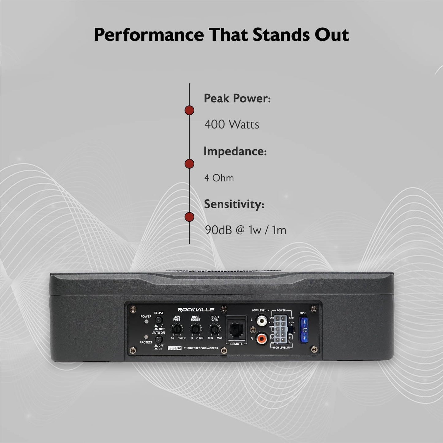 Rockville SS8P 400W 8" Slim Under-Seat Active Subwoofer, High-Level Inputs, Cast Aluminum Enclosure, for Car/Truck Audio Systems