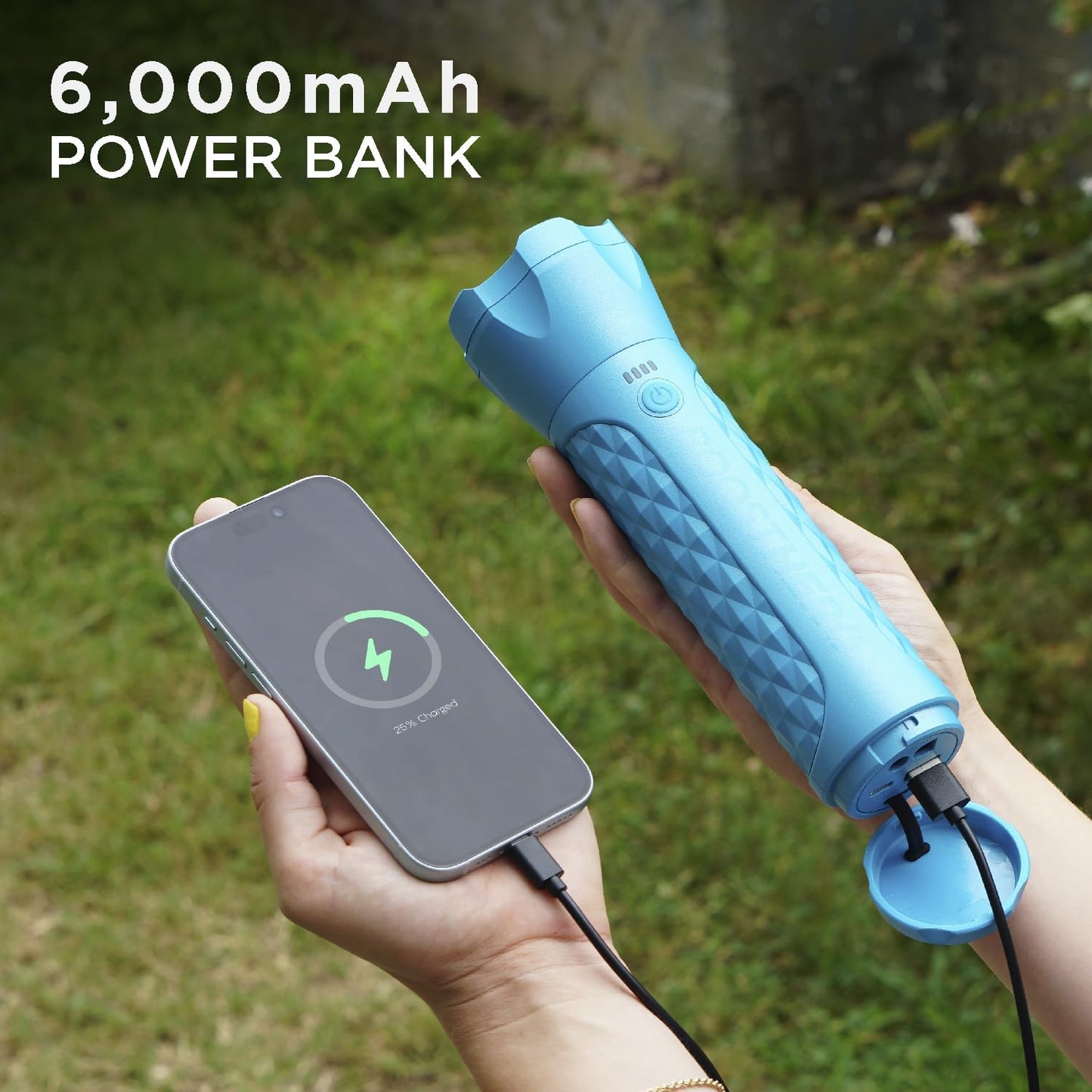 BoostHero Portable Car Battery Jump Starter, 6,000mAh Power Bank, LED Flashlight, with Smart Jumper Cables for up to 6.0L Gas/4.0L Diesel Engines (Blue)