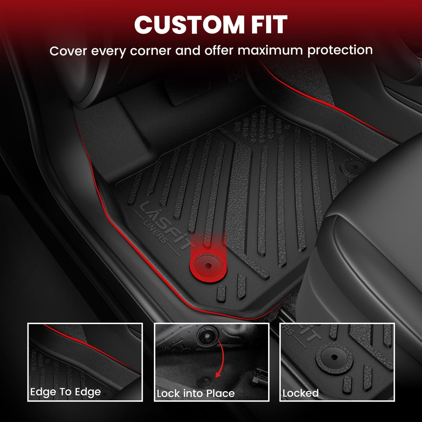 LASFIT Floor Mats & Cargo Liner Fit for Mazda 3 2025 2024 2023 2022 2021 2020 2019(Only Fits Sedan Models) All Weather TPE Floor Liners Front & Rear Row Full Set Accessories - Black