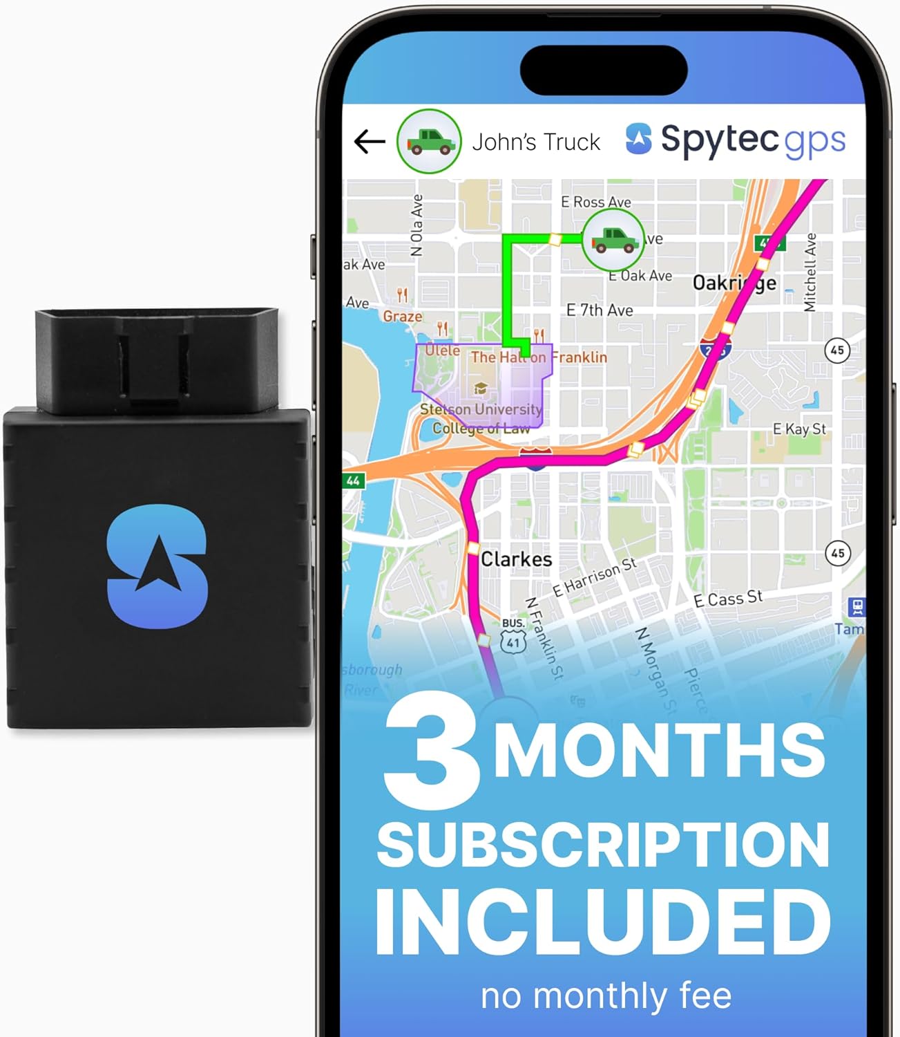 Spy Tec Plug-in GPS Car Tracker w/ 3 Month Service, No Fees, GPS Tracking for Vehicles, Trucks, & Family Safety, Easy Installation, Speed Monitoring, Location History, USA & Worldwide Tracking