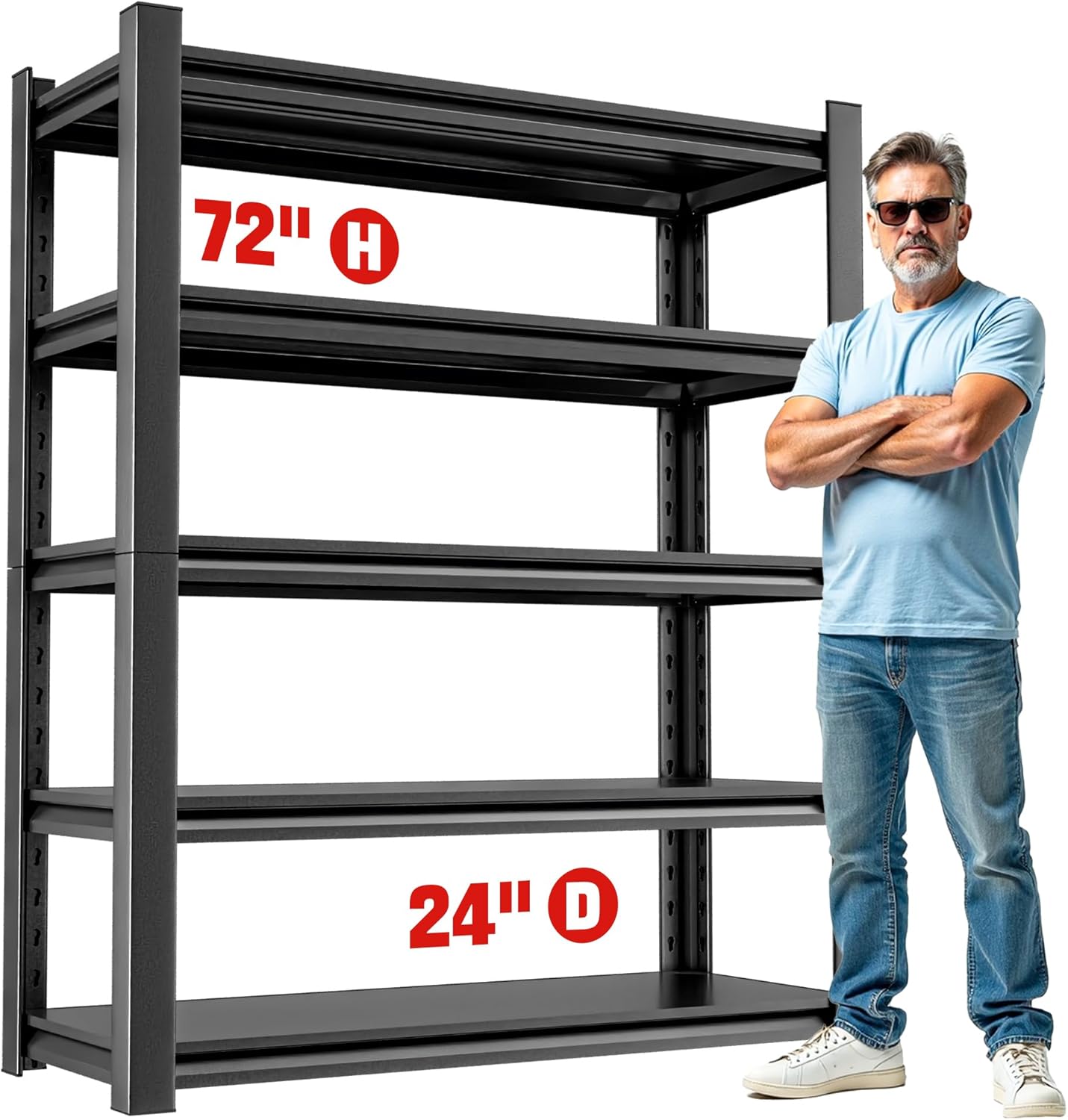 Heavy Duty Metal Storage Rack Shelving for Garage, 5 Tier Shelving Unit - Garage Storage Shelf, Industrial Utility Shelving, Durable Metal Shelf Organizer, Garage Shelving 24"D x48"W x72"H（5 pcs）