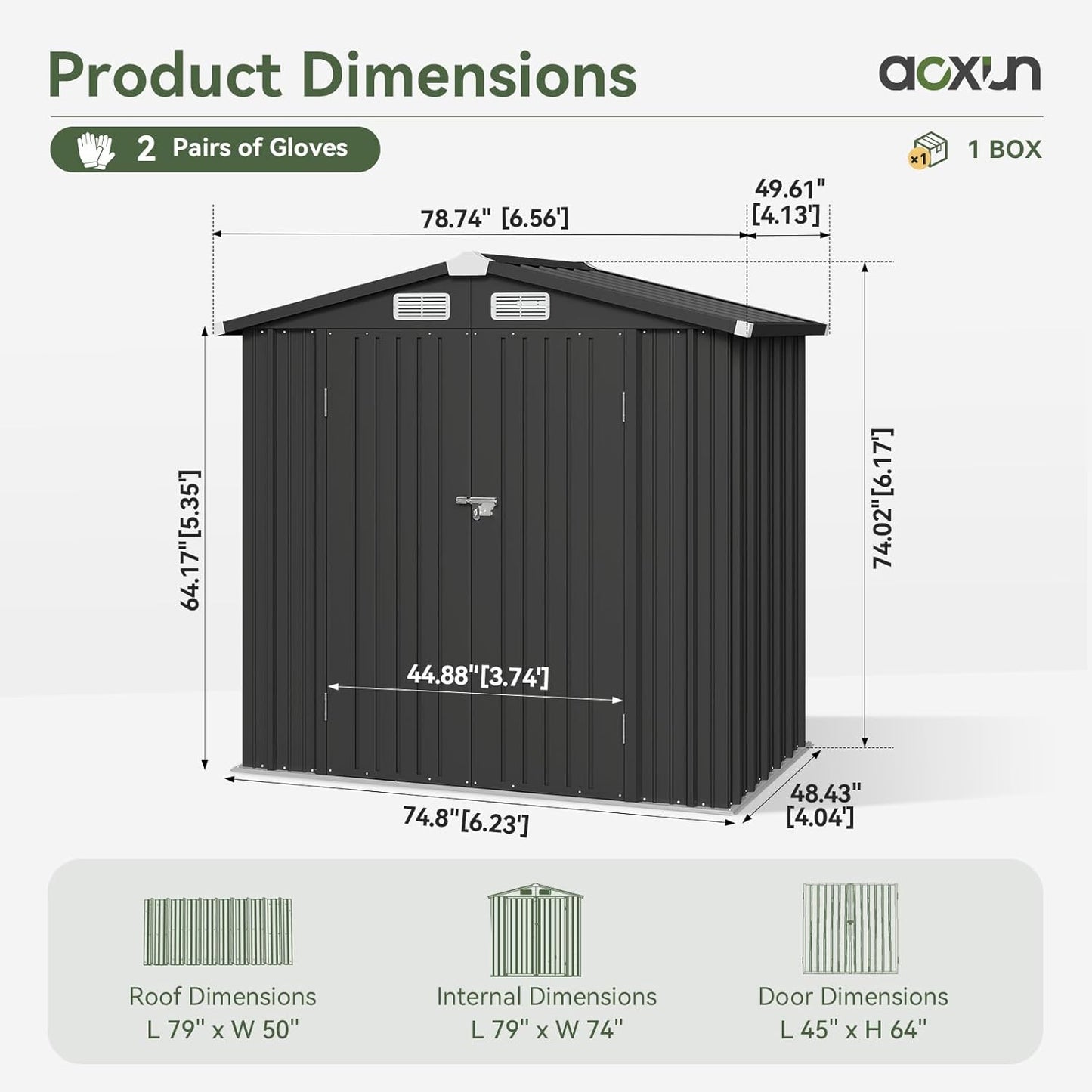 Aoxun 6x3.9 FT Shed with Base Metal Outdoor Storage Shed Garden Shed with Lockable Doors Tool Shed Bike Shed for Backyard, Patio, Poolside (Black)