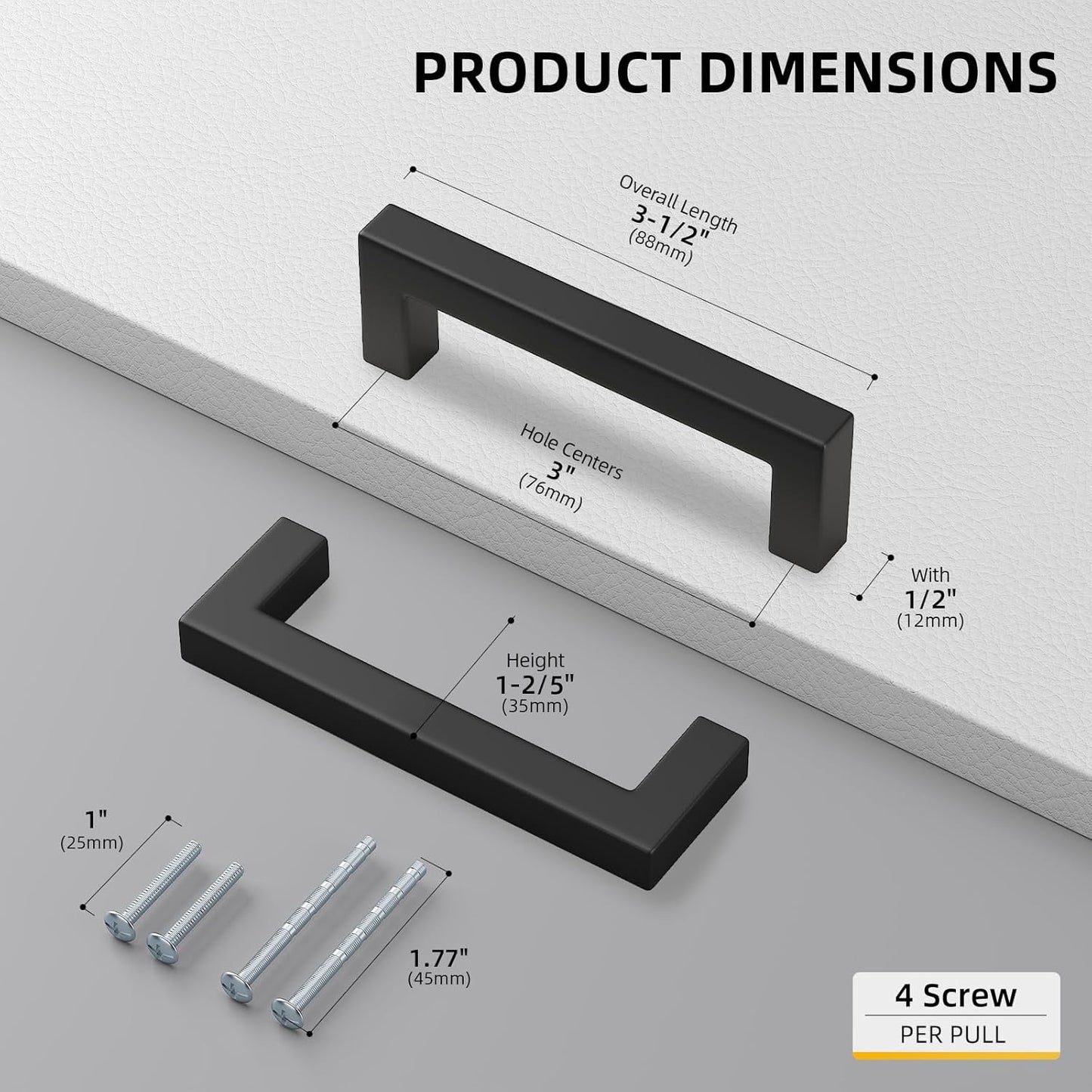 goldenwarm 15 Pack 3 INCH Black Square Bar Cabinet Pull Drawer Handle Stainless Steel Modern Hardware for Kitchen Bathroom Cabinets Cupboard - Center to Center 3in (76mm) Matte Black Drawer Pulls